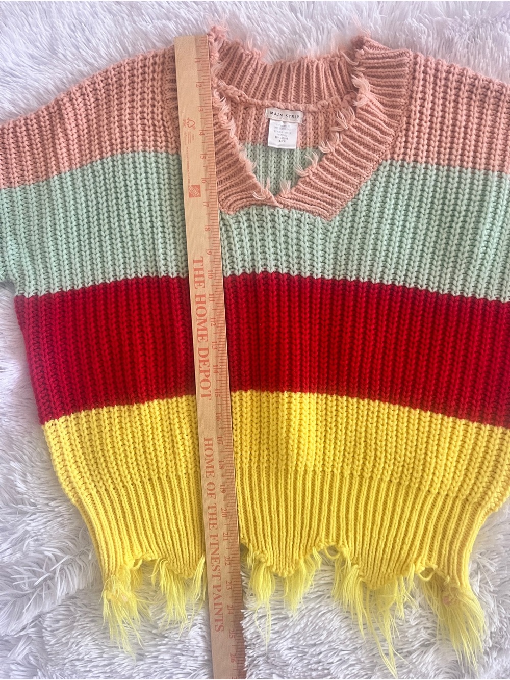 Main Strip Color-Block Distressed Knit Sweater – Size M - Picture 8 of 9